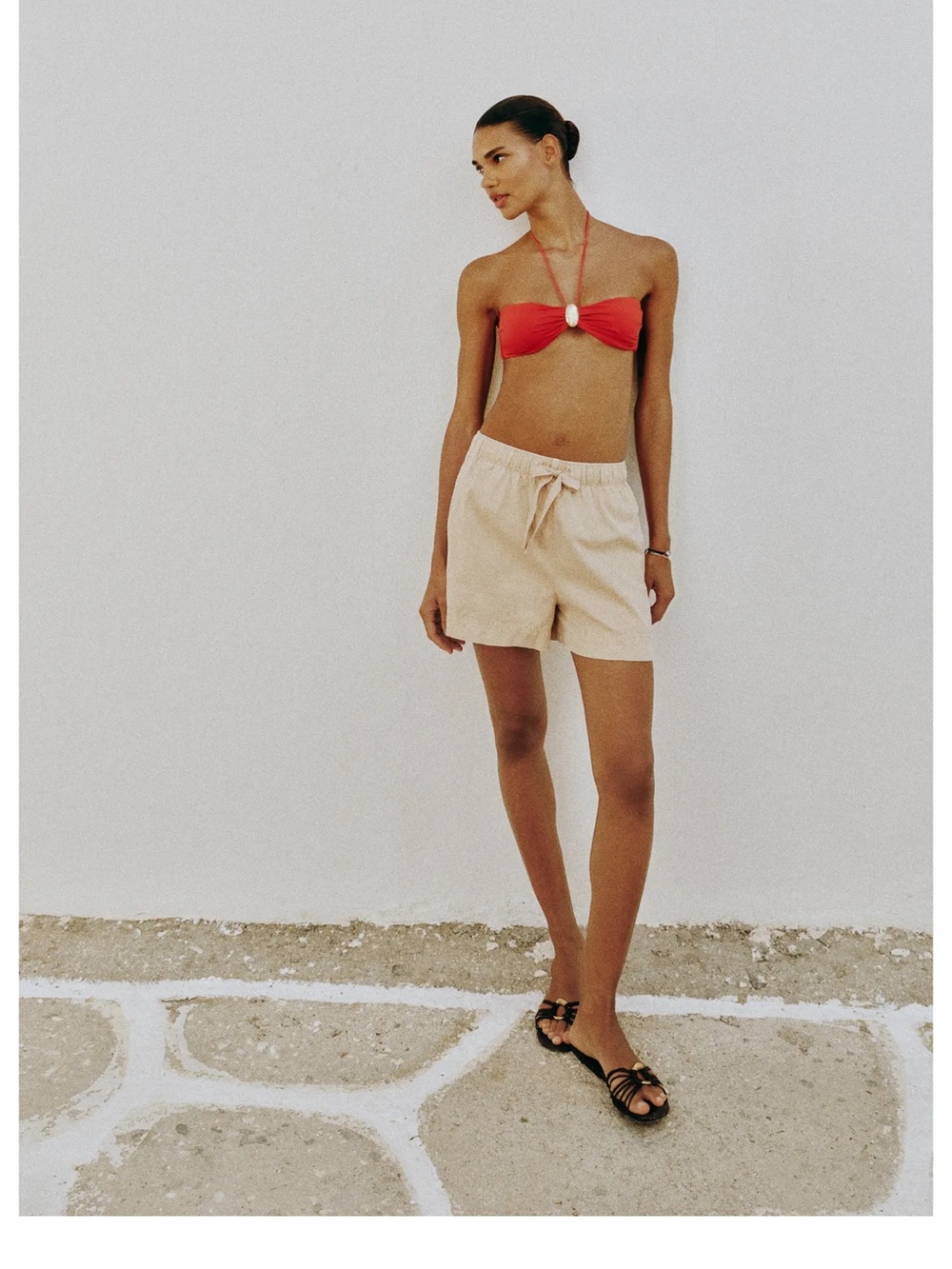 Zara Beige Drawstring Women's Shorts